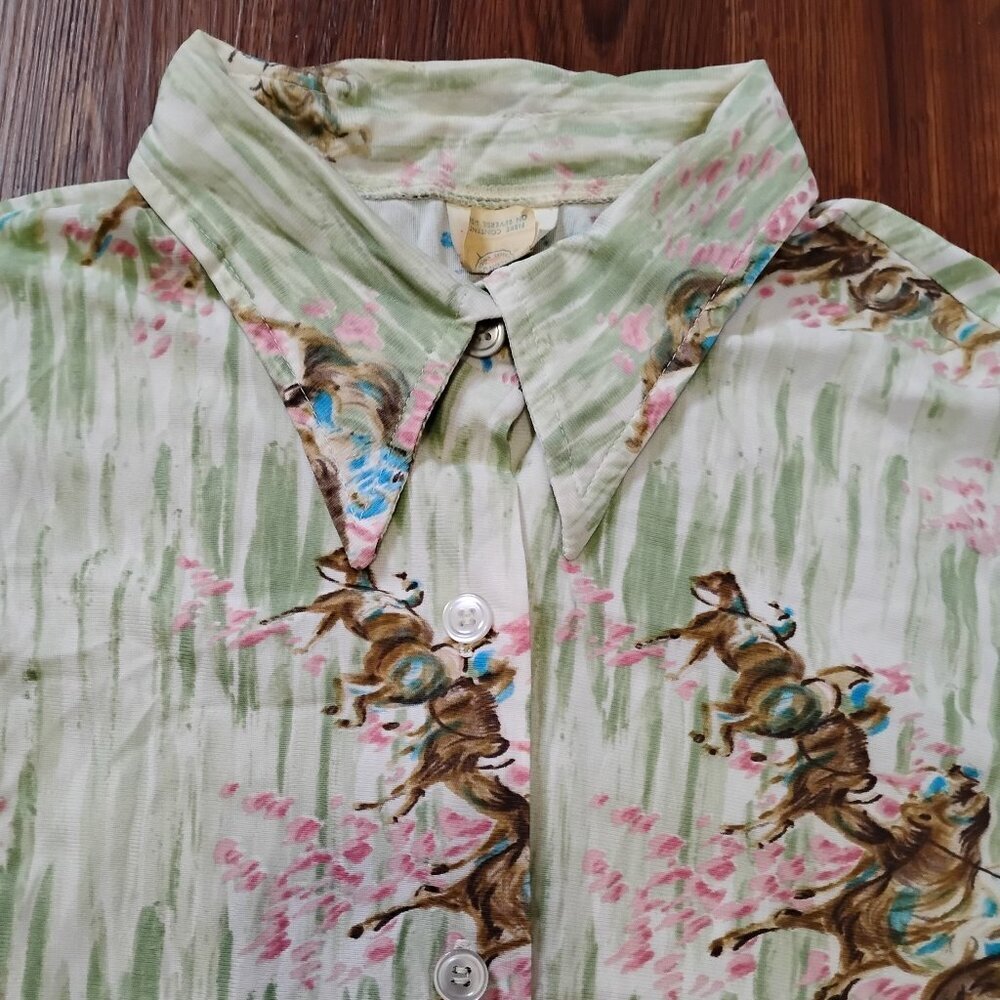 Vintage Beeline Horse Polo Riders Polyester Disco Shirt